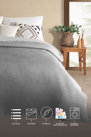 Elart Rubby Müslin Pike Çift Kişilik 210x230 Cm Antrasit Antrasit