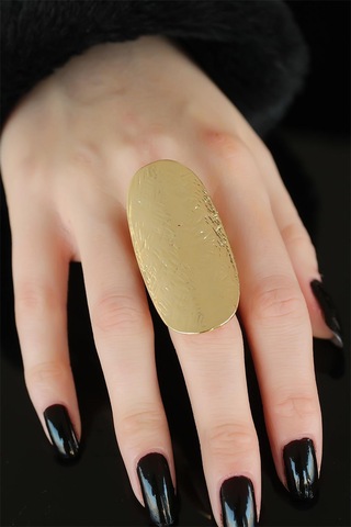 Gold Renk Elips Bayan Ayarlamalı Yüzük Altın