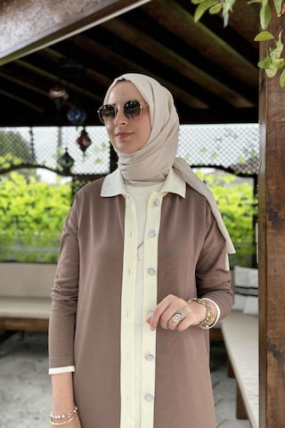 İmge Çizgili Triko Hırka Sütlü Kahve Çok Renkli