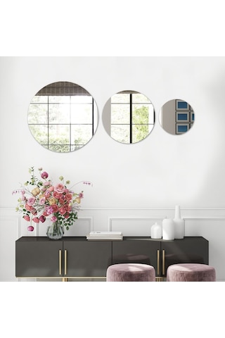 Decorıta Ayna - 3'Lü Takım Daire Ayna Şeffaf
