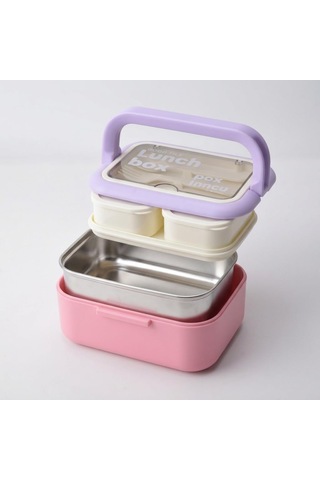 Lexroo Deconox Paslanmaz Çelik Hazneli Kulplu Yemek Kabı 1010 Ml, Bölmeli Lunch Box Seti Çok Renkli