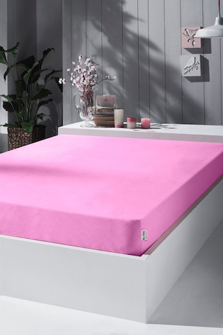 Penye Lastikli Çarşaf, Tek Kişilik , Pembe, %100 Pamuk Örme Kumaş, 130 Gr/m² Pembe