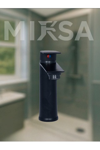 Siyah Sabit Gövde Lüx Banyo Lavabo Musluğu Bataryası