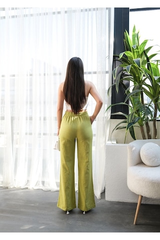 Etiler Collection Beli Lasti Kli Ve Bağcikli Keten Pantolon Yağ Yeşili