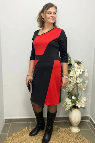 Mia Butik Kadın Siyah - Kırmız Özel Tasarım Doren Elbise Siyah