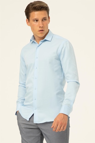 Süvari Buz Mavi Slim Fit Armürlü Klasik Yaka Gömlek Buz Mavi