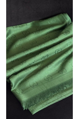 Miorel Scarfs G Desen Çift Taraflı Kaşmir İpek Şal 4 Mevsim Soft Pamuklu Şal Yeşil