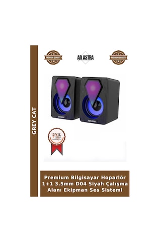 Premium Bilgisayar Hoparlör 1+1 3.5mm D04 Siyah Çalışma Alanı Ekipman Ses Sistemi