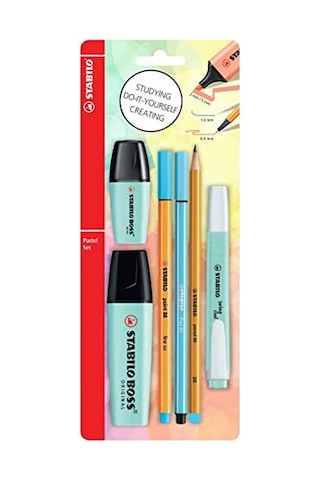 Kalem Seti - Tek Pastel Renk - 6'lı Set - Mavi