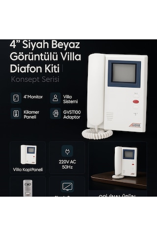 Audio 001396 Gvst Konsept Gty 4 Siyah Beyaz Görüntülü Villa Diafon Kiti Konsept Serisi Kamera + Adaptör Dahil