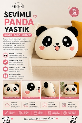 Sevimli Panda Kafası Peluş Yastık Yumuşak Dekoratif Panda Yastık Beyaz