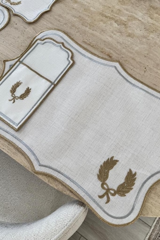 Edalım Keten Nakışlı Amerikan Servis Takımı 19 Parça Krem