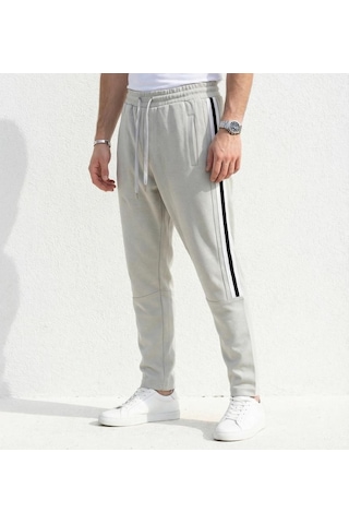 Plus Scorpion Erkek Slim Fit Pamuklu Eşofman Altı Yan Şerit Detaylı Günlük Gri