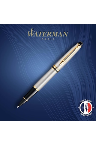 Waterman Expert Paslanmaz Çelik Altın Tasarımlı Roller Kalem, İnc Çok Renkli