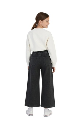 Erdem Kıds Kız Çocuk Bayramlık Günlük - Casual Geniş-bol Paça Palazzo Kot Pantolon-sweatshirt İkili Takım Beyaz - Siyah