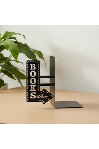Books Welcome Yazılı Metal Dekoratif Kitap Tutucu