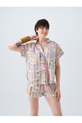 Oversize Kadın Bluz K.kol Ekru