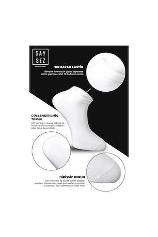 Saysez Bambu Erkek Patik Düz Beyaz Çorap Dikişsiz Premium Kutulu 6'lı Beyaz