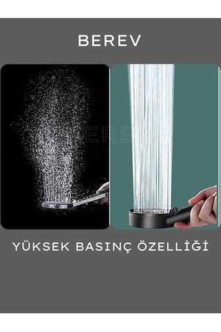 Berev  5 Fonksiyonlu Yüksek Basınçlı Ayarlanabilir Duş Başlığı Siyah