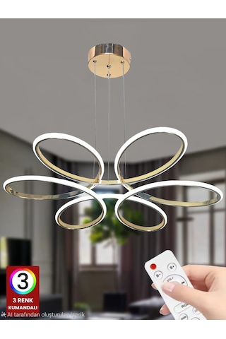 3 Renk Kumandalı Orkide Ledli Avize Büyük Salon Avizesi Rose Gold