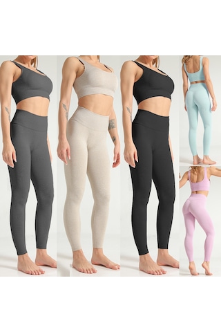 Skycity Kadınlar İçin Hızlı Kuruyan Yoga Ve Spor Seti - Sütyen Üst + Yüksek Bel Pantolon SiYAH Siyah