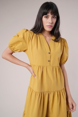 Gabria Kadın Düğme Detaylı Elbise Hardal