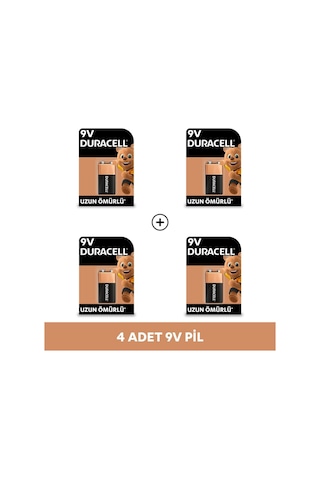 Duracell 6LR61/MN1604 Alkalin 9V Pil 4'lü