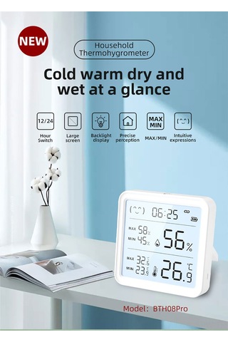 Maiyame Beyaz Bluetooth Isı Ve Nem Sensörü - Akıllı Otomasyon, Arka Işık, Uzak Erişim İçin Gateway Gereklidir - Aaa Pil Pil Yok