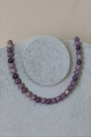 8 Mm Lepidolit Doğaltaş Kolye Altın