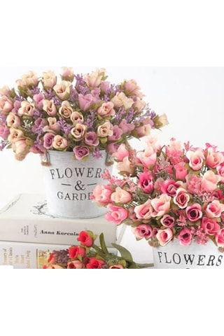 Geeksen 20 Adet Mini Yünlü Plastik Gül Buketi - Ev Dekorasyonu, Partiler, Nikahlar İçin Sürekli Taze, Bordo Renkli