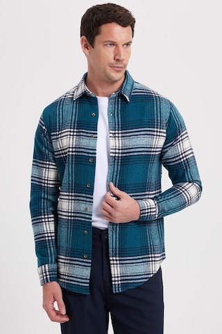Tudors Erkek Slim Fit Dar Kesim Kareli Kışlık Oduncu Gömlek-42374 Petrol