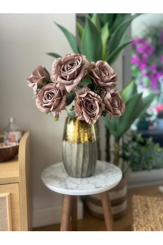 Yapay Çiçek 7li Gül Demeti 40 30cm 1.kalite Büyükboy Kahverengi