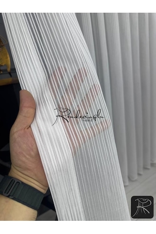Tül Perde Örme Kumaş Çizgili Rivella Desen Ütü Sevmez Ekru