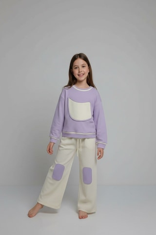 Aden Kids Unisex Çocuk %100 Pamuk Alt Üst Takım Ekru - Lila