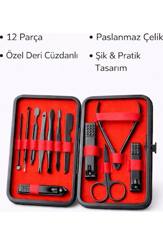 Çantalı Profesyonel Manikür Pedikür Seti,12 Parça,el Ayak Tırnak Bakımı,tırnak Makası,cımbız,makas