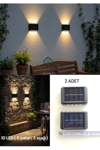 Solar Güneş Enerjili 10 Led Li Aplik Duvar Aydınlatma Çift Yönlü Gün Işığı Bahçe Dekorasyon