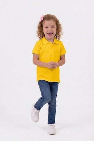 Nacar Store Unisex Çocuk Polo Yaka Kısa Kollu Lakost Tişört Okula Dönüş Ümiteks Sarı