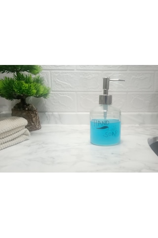 Cam Sıvı Sabunluk,el Sabunu Yazılı 300ml Banyo Seti 7,6x15,5cm