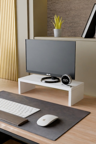 Ergonomik Masaüstü Monitör Yükseltici Ve Klavye Saklama Standı - Masa Üstü Düzenleyici Raf 45x20x11 Cm Beyaz