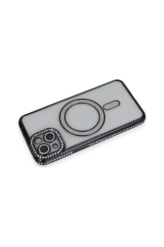 Apple iPhone Uyumlu- 13 Kılıf Joke Simli Magneticsafe Kılıf - Siyah