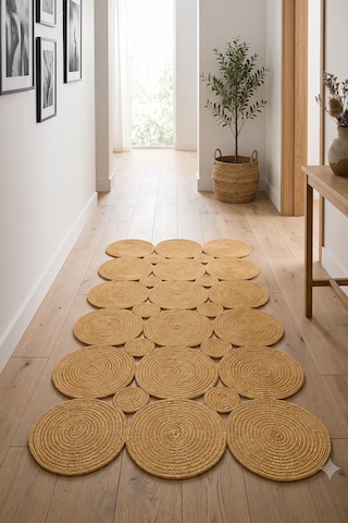 Jüt Hasır Kare Kilim Dekoratif Halı Yolluk Doğal Görünümlü Bohem Modern Ev Dekorasyonu Salon Oturma Mutfak Balkon Çocuk Odası 161kırçıllıhasır