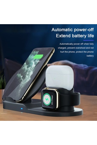 Leezsing 3'ü 1 Arada Hızlı Şarj İstasyonu - Watch, Airpods Ve Telefonlar İçin Kablosuz Şarj Cihazı