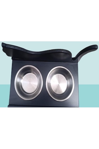 Hobi Erc Model 90375 Küçük Kedi Mama Su Kabı Mdf Antrasit Renk Paslanmaz Tabak