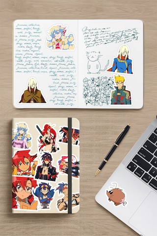 Gurren Lagann Tengen Toppa Anime Telefon Laptop Yapışkanlı Folyo Sticker Paketi 25 Adet Çok Renkli