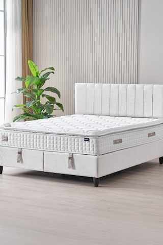 Zambak Çift Kişilik Sandıklı Baza Antibakteriyel Ortopedik Paket Yaylı Pedli Yatak 3 Lü Set 160 x 200