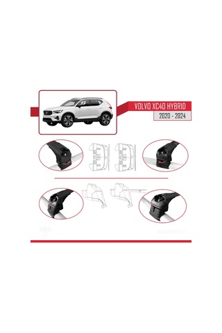 Volvo Xc40 Hybrid 2020 Ve Sonrası İle Uyumlu Ace-2 Ara Atkı Tavan Barı Siyah