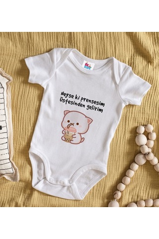 Bk Gift Bk Kids Prensesim Üstesinden Gelirim Tasarımlı Beyaz Bebek Body Zıbın-1 Çok Renkli