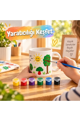 Kupa Bardak Boyama Seti, 6 Renk Boya Ve Fırça Dahil, Çocuklar İçin Yaratıcı Hobi Aktivitesi, Kendi Kupanı Tasarl