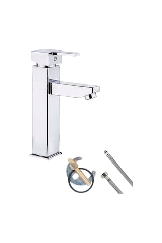 Elite Edition Lüx Kare Krom Sabit Banyo Lavabo Bataryası Pirinç Ağır Malzeme Krom