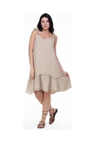 Askılı Müslin Serra Volanlı Kısa Elbise Vizon Vzn-vizon